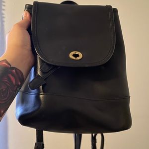 Black Leather Vintage Coach Backpack